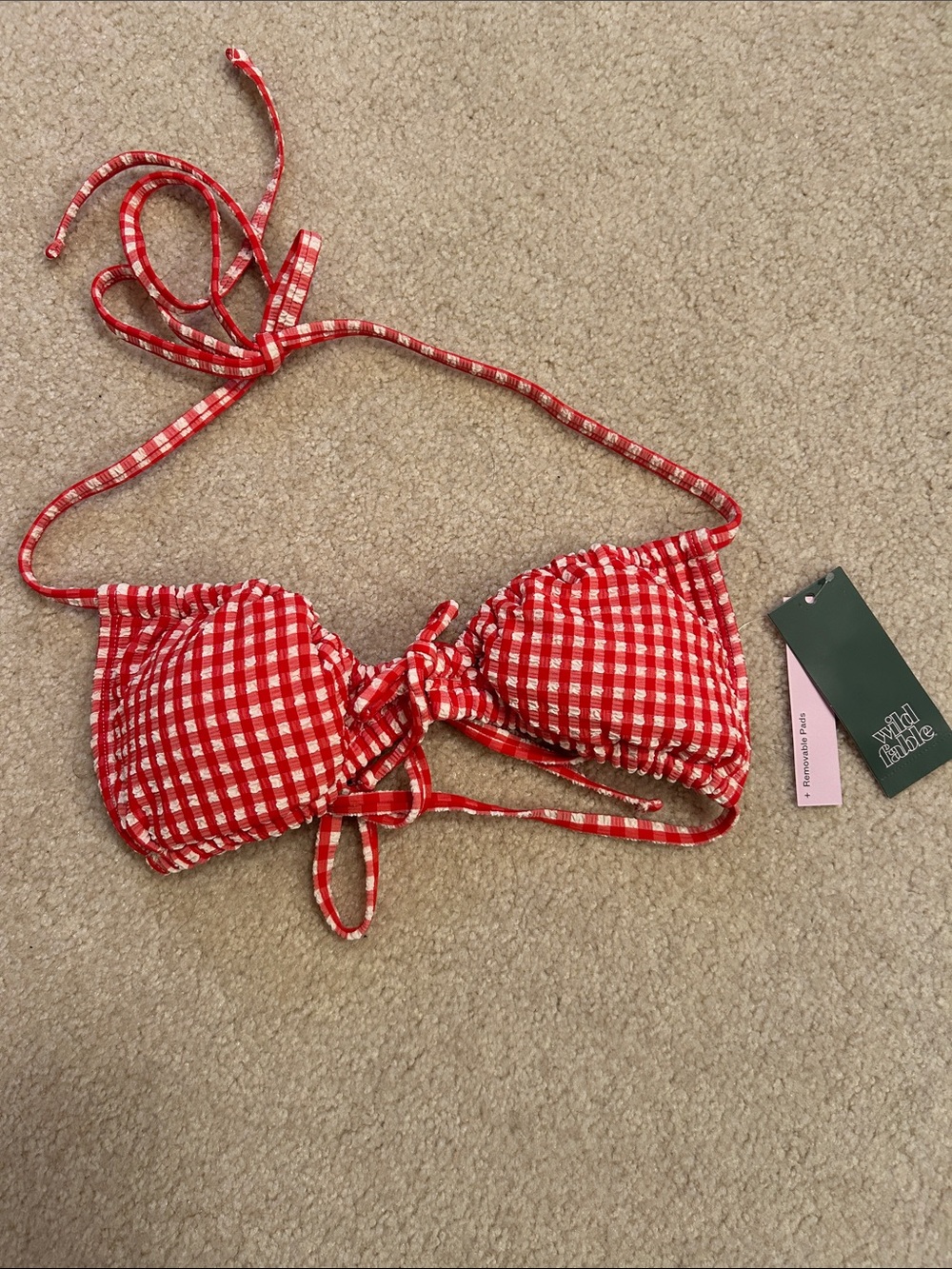 wild fable Red Gingham Tie-Front Bikini Top
